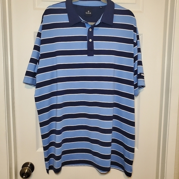 VUGA Polo Golf Shirt Sz XXL Blue Stripe Short Sleeve Moisture Wicking Stretch - Picture 1 of 12